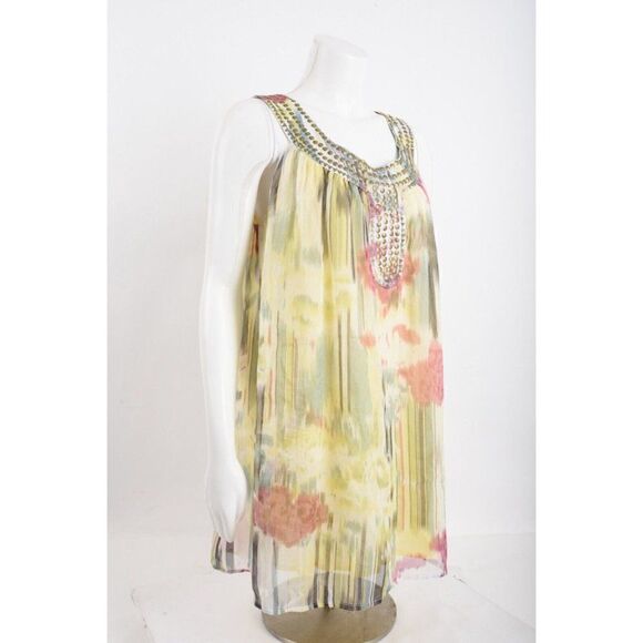 Theme Womens Tunic Blouse Abstract Watercolors Studded M Medium NWT - Picture 2 of 6